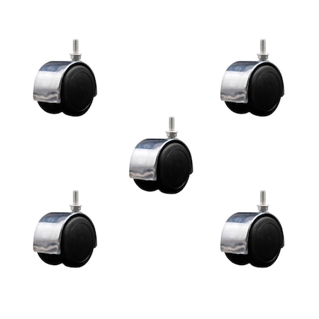 Service Caster 2'' Floor Safe Chrome Hooded Twin Wheel Caster 1/4 Threaded Stem, 5PK SCC-TS02S50D-NYU-BC-142058-5